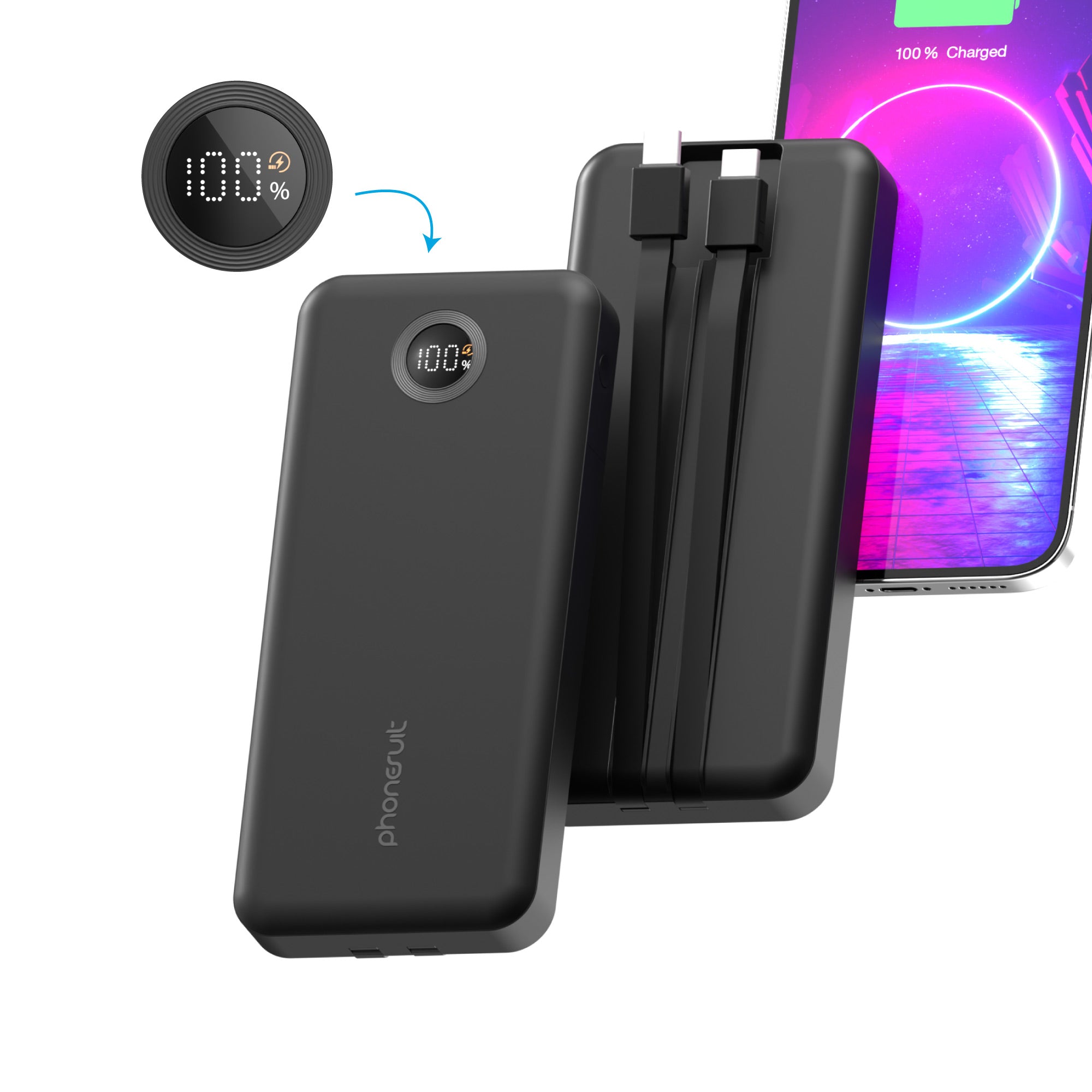 Cabled USB-C Power Bank & Portable Charger | iPhone, Samsung | 22.5 Watt PD  10000mAh | Digital Display | USB-C & 2xUSB-A | Ultra-Thin & Pocketable –  PhoneSuit