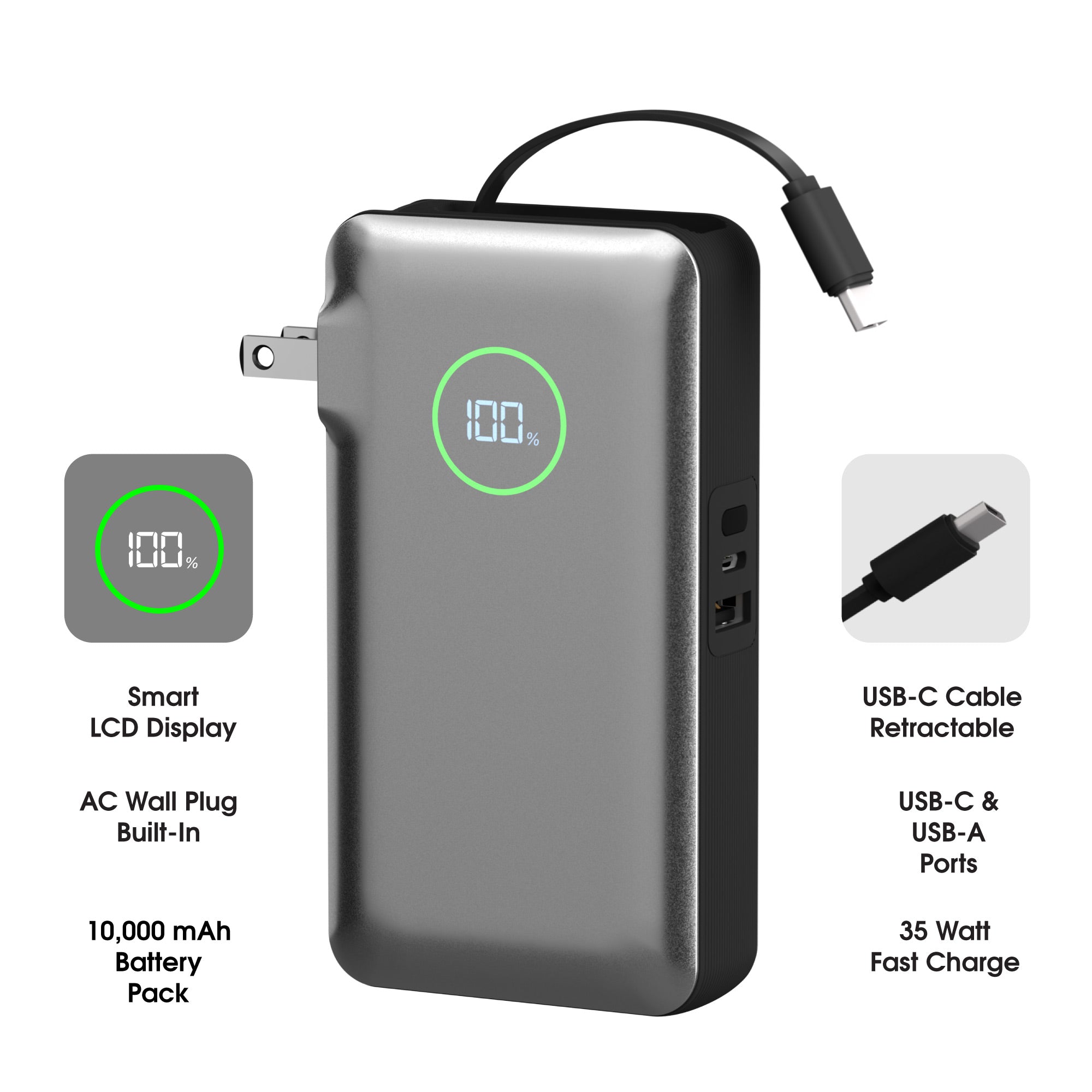 Phonesuit Journey All-in-One Battery Pack for Smartphones & Tablets - 35W PD 10,000mAh, Portable Chargers Power Packs | JOURNV2-10K | P.C. Richard &