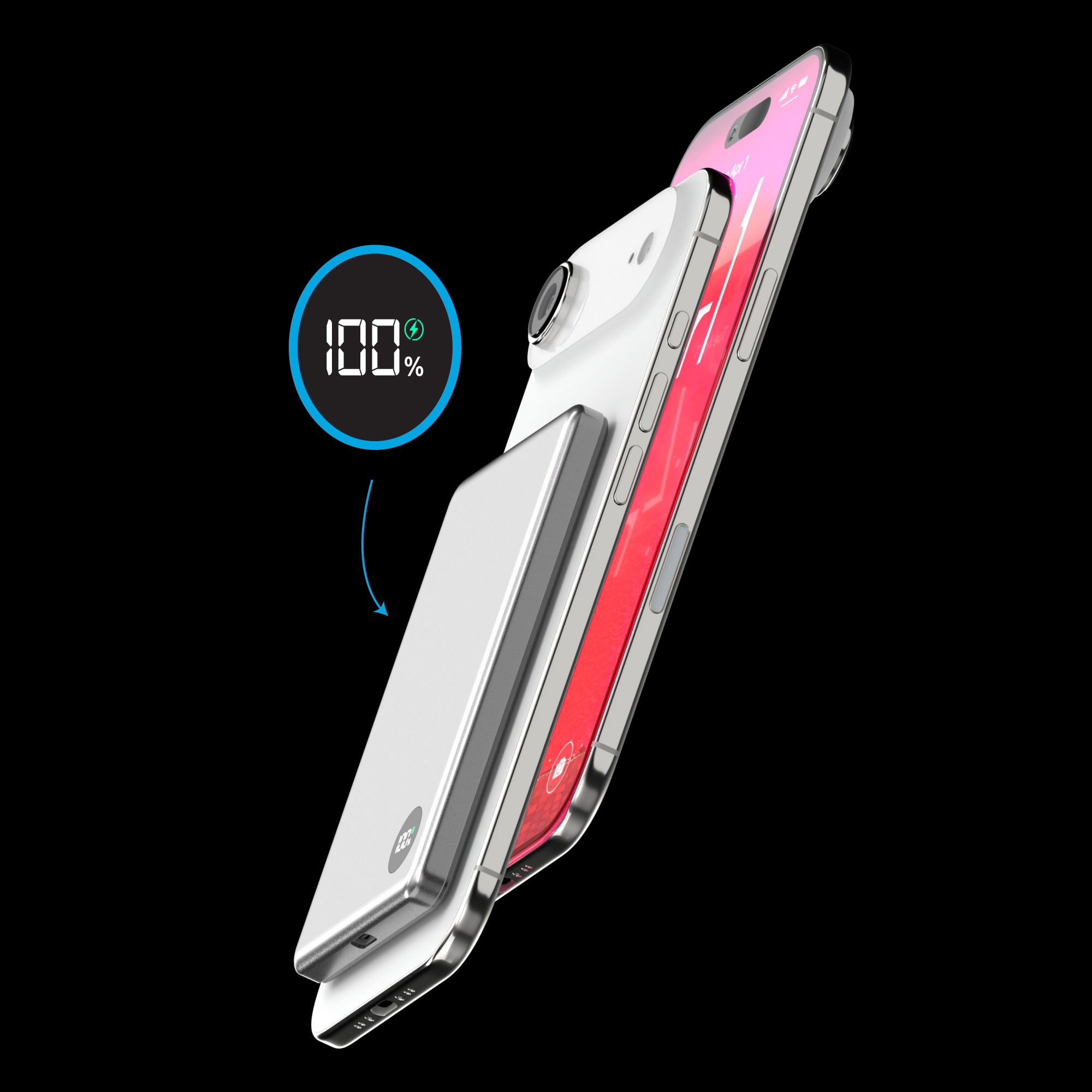 Shows the PhoneSuit Elite Mag Slim portable 5000mAh battery pack for iPhone 17 in hand.